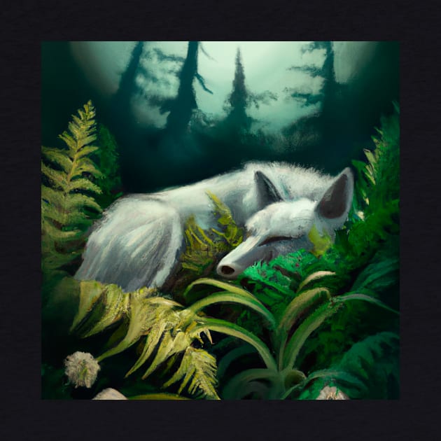 White wolf among the ferns by Katrin Moth